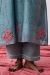 Buy_Pants And Pajamas_Blue Cotton, Silk Embroidery V-neck Kurta Pant Set 