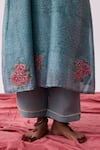 Pants And Pajamas_Blue Cotton, Silk Floral Embroidered Pant _at_Aza_Fashions