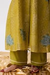 Shop_Pants And Pajamas_Green Cotton, Satin, Chanderi Embroidery V-neck Kurta Pant Set _Online_at_Aza_Fashions