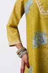 Buy_Pants And Pajamas_Green Cotton, Silk Embroidery V-neck Kurta Pant Set _Online_at_Aza_Fashions
