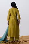 Shop_Pants And Pajamas_Green Chanderi Embroidery V-neck Kurta _at_Aza_Fashions