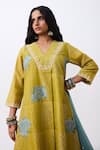 Pants And Pajamas_Green Cotton, Silk Embroidered Pant _at_Aza_Fashions