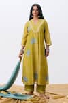 Buy_Pants And Pajamas_Blue Chanderi Embroidered Dupatta _at_Aza_Fashions
