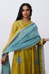 Shop_Pants And Pajamas_Blue Chanderi Embroidered Dupatta _Online_at_Aza_Fashions