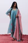 Buy_Pants And Pajamas_Blue Cotton, Silk Designer Pant _Online_at_Aza_Fashions