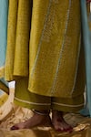 Buy_Pants And Pajamas_Green Cotton, Silk, Chanderi Embroidery V-neck Kurta Pant Set With Dupatta _Online_at_Aza_Fashions