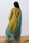Shop_Pants And Pajamas_Green Cotton, Silk Embroidery V-neck Kurta Set _at_Aza_Fashions