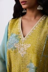 Shop_Pants And Pajamas_Green Chanderi Embroidery V-neck Kurta _Online_at_Aza_Fashions
