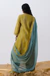 Shop_Pants And Pajamas_Green Chanderi Embroidery V-neck Kurta _at_Aza_Fashions