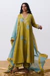 Buy_Pants And Pajamas_Blue Chanderi Embroidery Dupatta _Online_at_Aza_Fashions