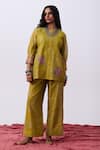 Buy_Pants And Pajamas_Green Embroidery Round Neck Tunic Set _Online_at_Aza_Fashions