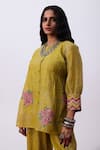 Pants And Pajamas_Green Embroidery Round Neck Tunic Set _at_Aza_Fashions