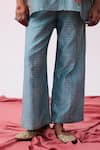 Buy_Pants And Pajamas_Blue Chanderi Embroidery Round Neck Top And Pant Set _Online_at_Aza_Fashions