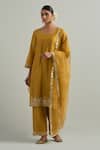 Buy_Ikshita Choudhary_Yellow Chanderi, Organza Embroidery Square Neck Mustard Hand Kurta Set _at_Aza_Fashions
