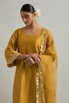 Buy_Ikshita Choudhary_Yellow Chanderi, Organza Embroidery Square Neck Mustard Hand Kurta Set _Online_at_Aza_Fashions