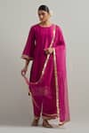 Buy_Ikshita Choudhary_Magenta Chanderi, Organza Embroidery Round Neck Hand Kurta Set _at_Aza_Fashions