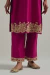 Shop_Ikshita Choudhary_Magenta Chanderi, Organza Embroidery Round Neck Hand Kurta Set _Online_at_Aza_Fashions