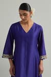 Shop_Ikshita Choudhary_Purple Chanderi, Organza Embroidery V-neck Hand Kurta Set _Online_at_Aza_Fashions