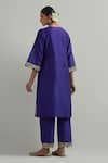 Shop_Ikshita Choudhary_Purple Chanderi, Organza Embroidery V-neck Hand Kurta Set _at_Aza_Fashions