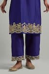 Ikshita Choudhary_Purple Chanderi, Organza Embroidery V-neck Hand Kurta Set _at_Aza_Fashions