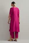 Shop_Ikshita Choudhary_Magenta Chanderi, Organza Embroidery Round Neck Hand Kurta Set _at_Aza_Fashions