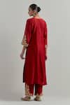 Shop_Ikshita Choudhary_Red Chanderi, Organza Embroidery Round Neck Hand Kurta Set _at_Aza_Fashions