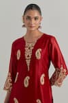 Ikshita Choudhary_Red Chanderi, Organza Embroidery Round Neck Hand Kurta Set _at_Aza_Fashions