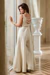 Buy_Paulmi And Harsh_Ivory Brocade Chains Round Neck Jacquard Flared Jumpsuit _Online_at_Aza_Fashions