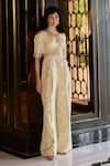 Buy_Paulmi And Harsh_Ivory Jacquard, Shantoon Embroidery V-neck Jumpsuit _at_Aza_Fashions