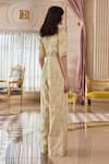 Shop_Paulmi And Harsh_Ivory Jacquard, Shantoon Embroidery V-neck Jumpsuit _at_Aza_Fashions