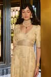 Buy_Paulmi And Harsh_Ivory Jacquard, Shantoon Embroidery V-neck Jumpsuit _Online_at_Aza_Fashions