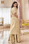 Shop_Paulmi And Harsh_Beige Organza V-neck Chicory Jacquard Kurta Palazzo Set _at_Aza_Fashions