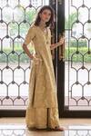Buy_Paulmi And Harsh_Beige Organza V-neck Chicory Jacquard Kurta Palazzo Set _at_Aza_Fashions