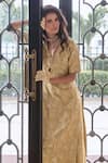 Shop_Paulmi And Harsh_Beige Organza V-neck Chicory Jacquard Kurta Palazzo Set _Online_at_Aza_Fashions