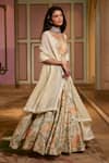 Buy_Paulmi And Harsh_Ivory Organza Embroidery Round Neck Floral Printed Anarkali With Dupatta _Online_at_Aza_Fashions