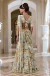 Shop_Paulmi And Harsh_Ivory Chiffon Embroidery V-neck Floral Pre-draped Saree Set _at_Aza_Fashions