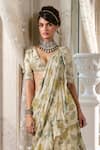 Shop_Paulmi And Harsh_Ivory Chiffon Embroidery V-neck Floral Pre-draped Saree Set _Online_at_Aza_Fashions