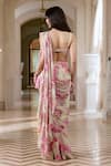 Shop_Paulmi And Harsh_Ivory Georgette Embroidery V-neck Floral Pre-draped Chiffon Saree Set _at_Aza_Fashions
