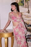 Paulmi And Harsh_Ivory Georgette Embroidery V-neck Floral Pre-draped Chiffon Saree Set _Online_at_Aza_Fashions