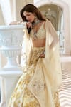 Paulmi And Harsh_Ivory Organza Embroidery V-neck Floral Lehenga Set _Online_at_Aza_Fashions