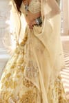 Shop_Paulmi And Harsh_Ivory Organza Embroidery V-neck Floral Lehenga Set _Online_at_Aza_Fashions