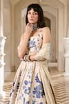 Paulmi And Harsh_Ivory Organza Sequins, Embroidery Square Neck Floral Print Lehenga Set _Online_at_Aza_Fashions