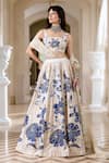 Buy_Paulmi And Harsh_Ivory Organza Sequins, Embroidery Square Neck Floral Print Lehenga Set _at_Aza_Fashions