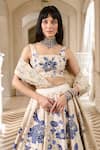 Buy_Paulmi And Harsh_Ivory Organza Sequins, Embroidery Square Neck Floral Print Lehenga Set _Online_at_Aza_Fashions