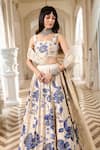 Paulmi And Harsh_Ivory Organza Sequins, Embroidery Square Neck Floral Print Lehenga Set _at_Aza_Fashions