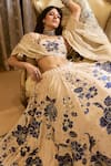 Buy_Paulmi And Harsh_Ivory Organza Sequins, Embroidery Square Neck Floral Print Lehenga Set 
