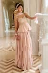 Paulmi And Harsh_Pink Jacquard, Shantoon, Georgette Flamingo Peplum Pre-draped Saree Set _Online_at_Aza_Fashions