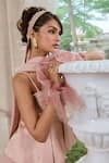 Paulmi And Harsh_Pink Jacquard, Shantoon, Georgette Flamingo Peplum Pre-draped Saree Set _at_Aza_Fashions