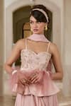 Shop_Paulmi And Harsh_Pink Jacquard, Shantoon, Georgette Flamingo Peplum Pre-draped Saree Set 