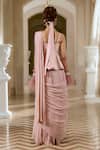 Shop_Paulmi And Harsh_Pink Jacquard, Shantoon, Georgette Flamingo Peplum Pre-draped Saree Set _at_Aza_Fashions